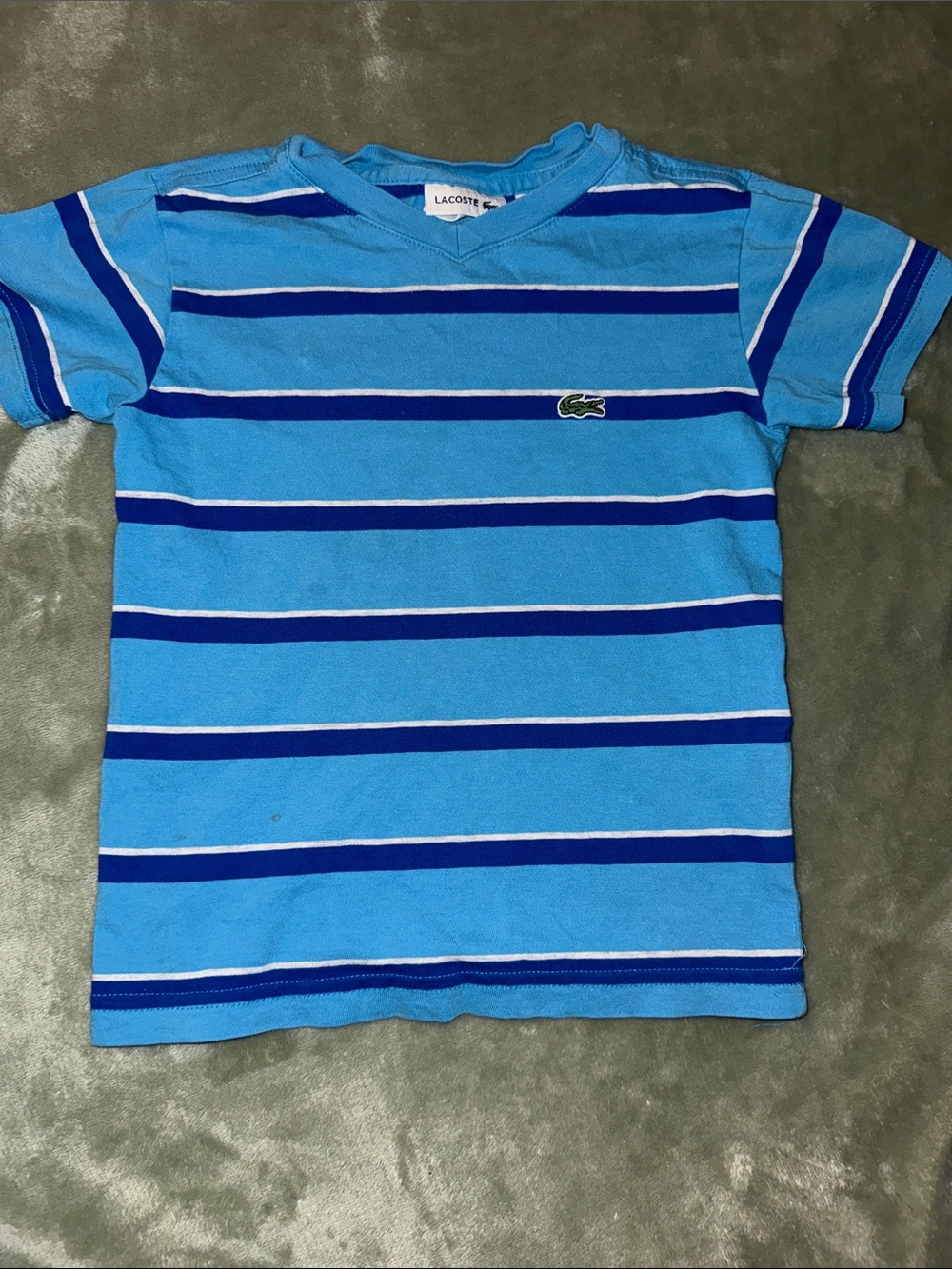 4T Lacoste Light Blue Striped Short Sleeve Tee with Navy & White Stripes GUC